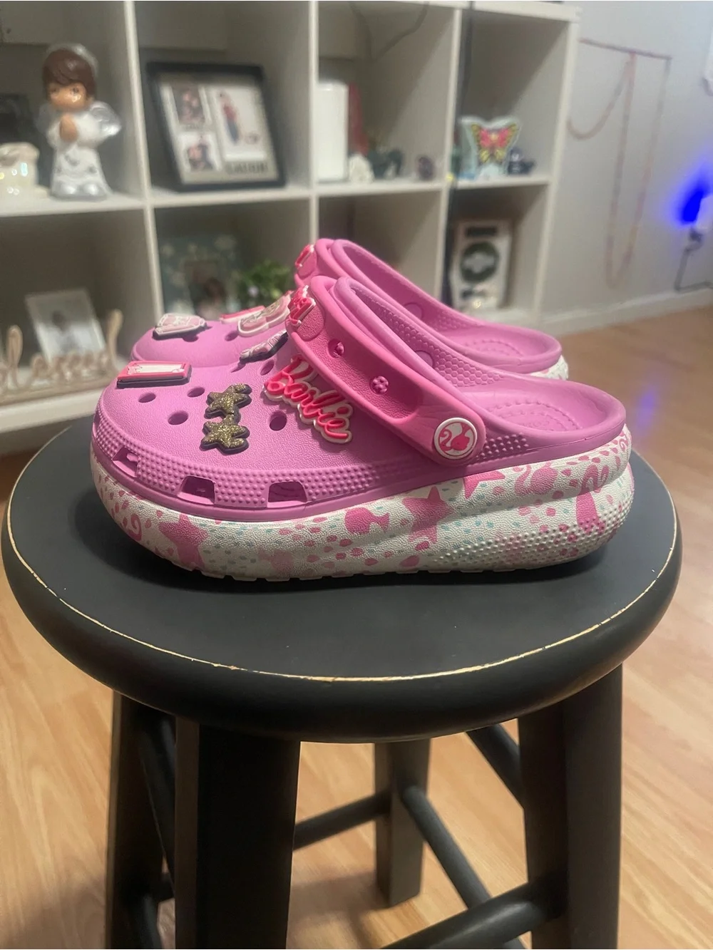 CROCS Kids Pink Platform Clog Sandals with Fun Charms